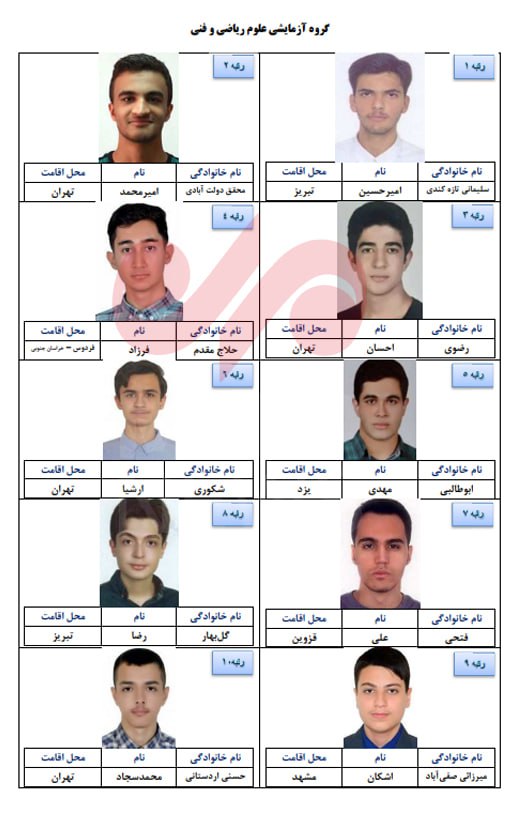 نفرات برتر ریاضی